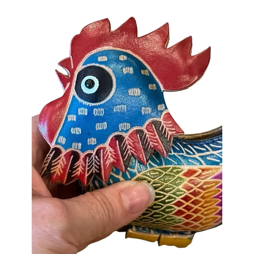 Chicken Leather Wristlet Wallet Coin Purse Zip Closure Rooster Pouch Colorful